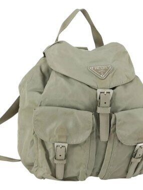 PRADA Backpack Nylon Beige Silver Auth 156861